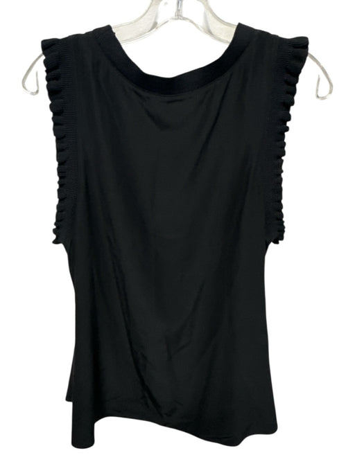 Cinq a Sept Size M Black Silk ribbed hem Ruffle Shoulder Detail Sleeveless Top Black / M