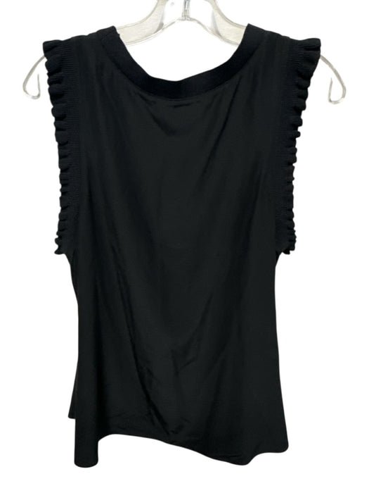 Cinq a Sept Size M Black Silk ribbed hem Ruffle Shoulder Detail Sleeveless Top Black / M