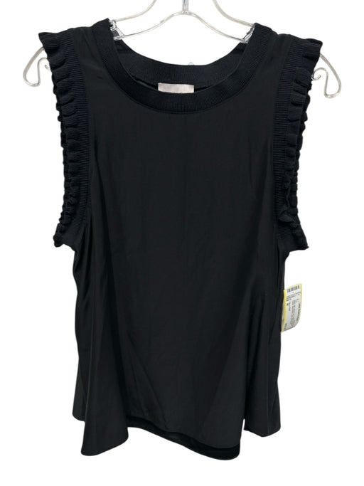 Cinq a Sept Size M Black Silk ribbed hem Ruffle Shoulder Detail Sleeveless Top Black / M
