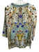 Camilla Size XS Cream & Multi Silk Rhinestone Embellished Floral 3/4 Sleeve Top Cream & Multi / XS
