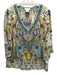 Camilla Size XS Cream & Multi Silk Rhinestone Embellished Floral 3/4 Sleeve Top Cream & Multi / XS