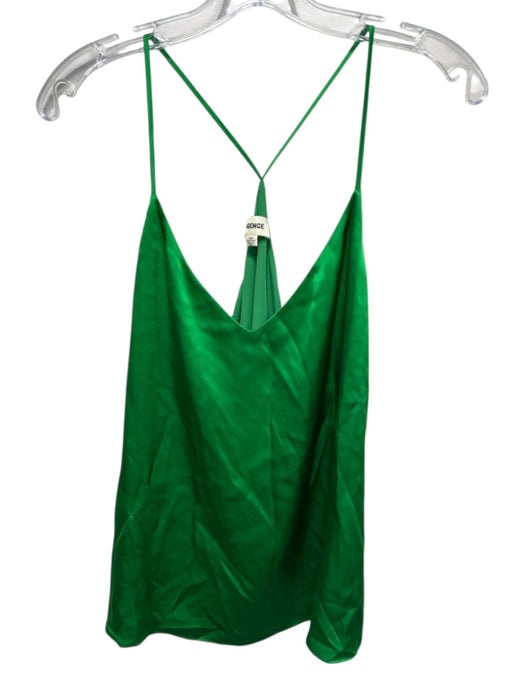 L'agence Size S Green Silk Spaghetti Strap Racerback V Neck Tank Top Green / S