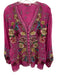 Johnny Was Size Medium Pink & Multi Rayon Blend Long Sleeve Button Front Top Pink & Multi / Medium