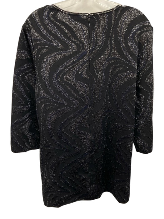 St John Size 12 Black & Navy Rayon Blend Long Sleeve Abstract Print Top Black & Navy / 12