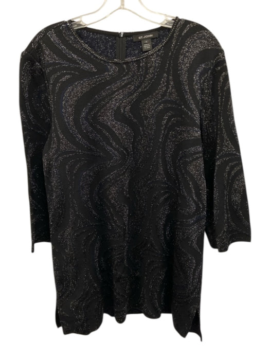 St John Size 12 Black & Navy Rayon Blend Long Sleeve Abstract Print Top Black & Navy / 12