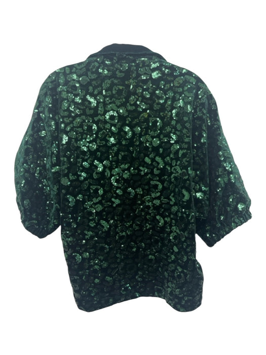 Emily McCarthy Size M Green Polyester & Spandex Short Puff Sleeve Collar Top Green / M