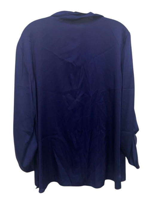 Elie Tahari Size XL Dark Blue Silk & Elastane Long Sleeve Ruffle Top Dark Blue / XL