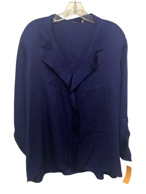 Elie Tahari Size XL Dark Blue Silk & Elastane Long Sleeve Ruffle Top Dark Blue / XL