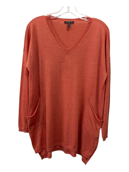 Eileen Fisher Size PM Orange Merino Wool Long Sleeve V Neck Heathered Sweater Orange / PM