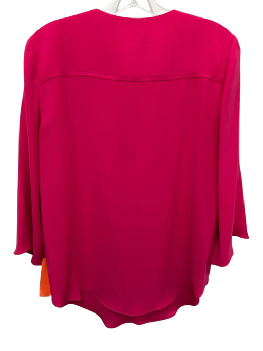 Trina Turk Size L Fuchsia Polyester V Neck Zip Detail 3/4 Flare Sleeve Flowy Top Fuchsia / L