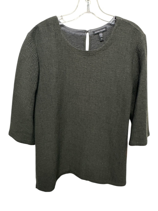 Eileen Fisher Size L Green Gray Tencel Lyocell Blend Waffle Knit 1/2 Sleeve Top Green Gray / L