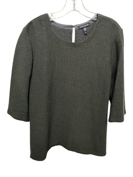 Eileen Fisher Size L Green Gray Tencel Lyocell Blend Waffle Knit 1/2 Sleeve Top Green Gray / L