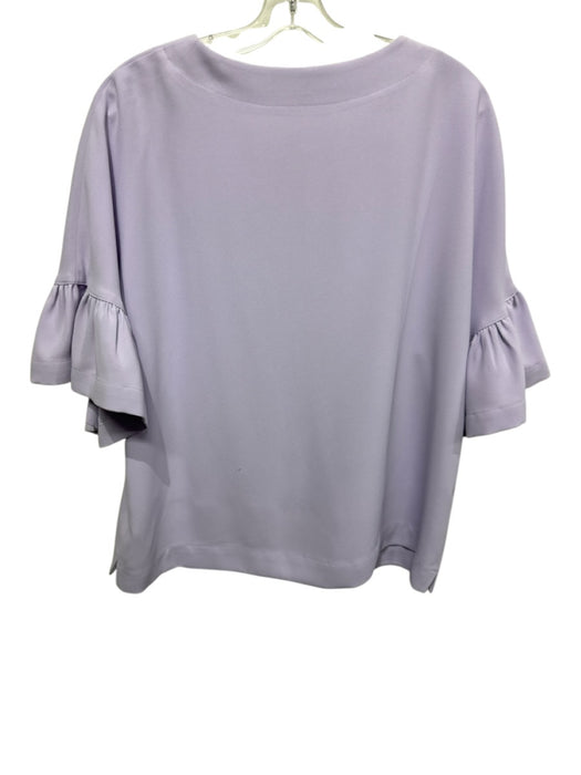 Trina Turk Size L Lilac Purple Polyester Tie V Neck 1/2 Sleeve Ruffle Detail Top Lilac Purple / L