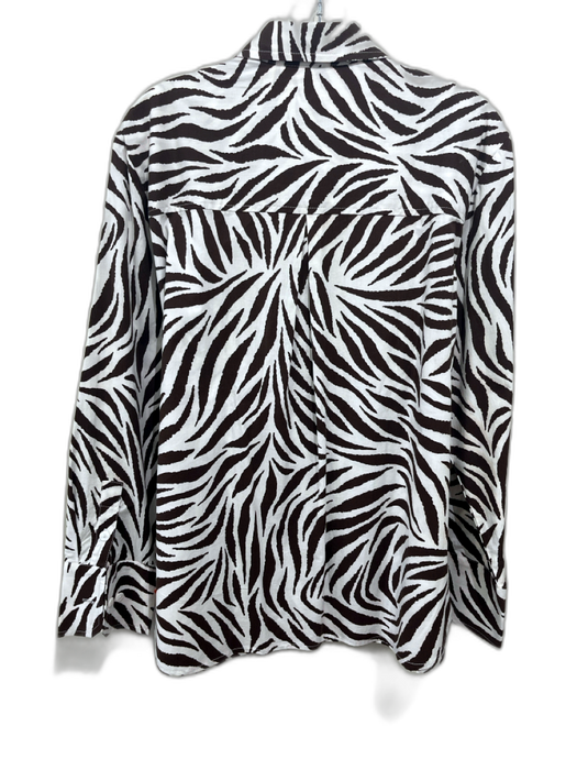 Finley Size L White & Brown Cotton Blend Zebra Print Long Sleeve Button Up Top White & Brown / L