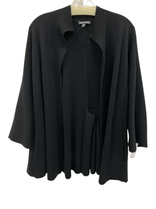 Eileen Fisher Size Large Black Silk Blend Long Sleeve Textured Cardigan Black / Large