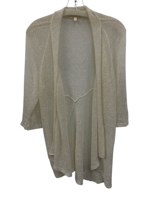 Eileen Fisher Size Medium Cream White Linen Blend Long Sleeve Open Knit Cardigan Cream White / Medium