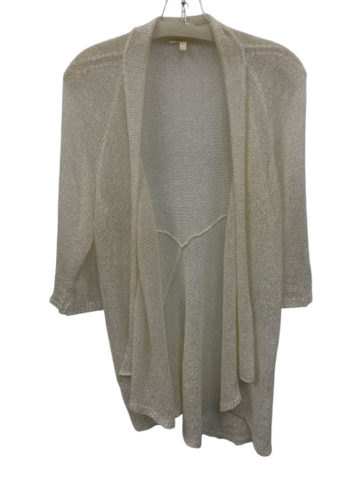 Eileen Fisher Size Medium Cream White Linen Blend Long Sleeve Open Knit Cardigan Cream White / Medium