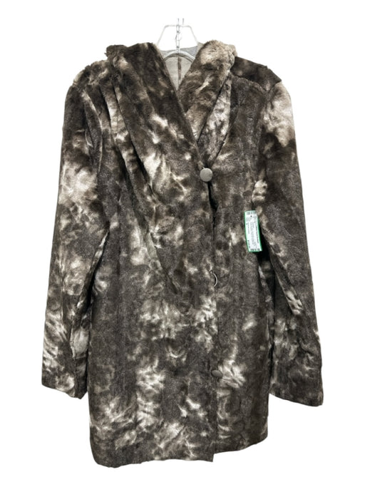 Adrienne Landau Size S Brown & Tan Polyacrylic Long Sleeve Hood Buttons Cardigan Brown & Tan / S