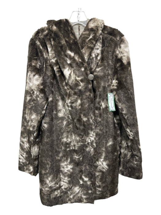 Adrienne Landau Size S Brown & Tan Polyacrylic Long Sleeve Hood Buttons Cardigan Brown & Tan / S