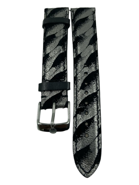 Michele Black & Pewter Leather & Suede Metallic Abstract SHW Watchband Black & Pewter