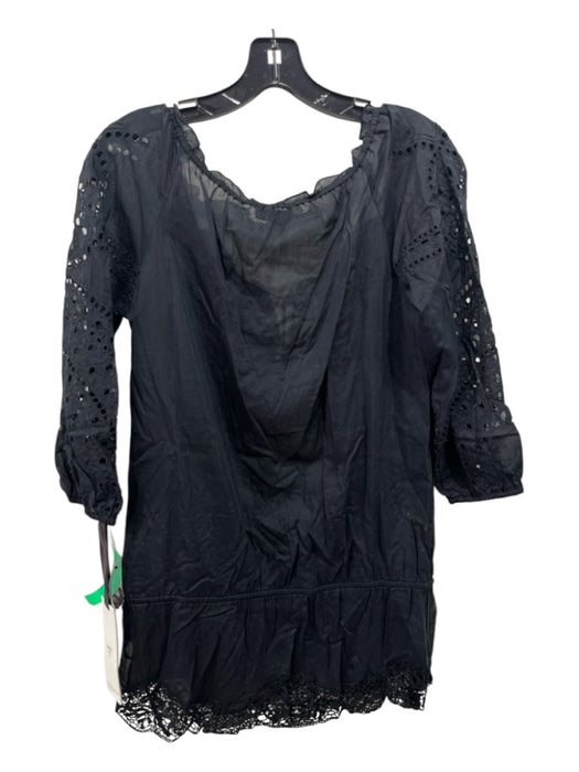 Hale Bob Size S Black Cotton & Silk Eyelet Long Sleeve Tunic Length Beaded Top Black / S