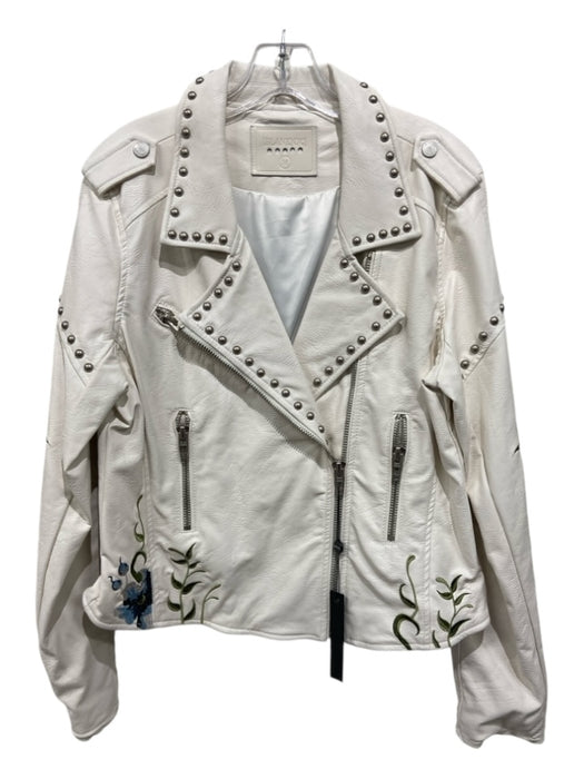 Blank NYC Size M White & Multi PU leather Moto Zip Floral Embroideries Jacket White & Multi / M