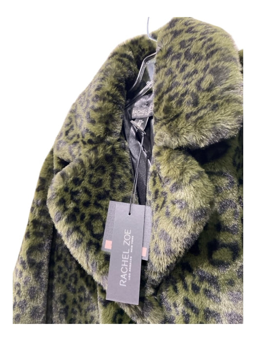 Rachel Zoe Size M Green & Black Polyester Animal Print Button Up pocket Jacket Green & Black / M