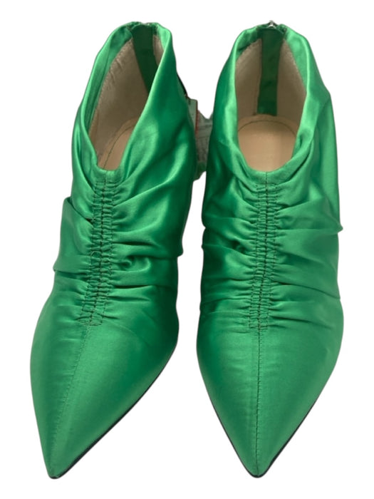 Zara Woman Shoe Size 38 Green Satin Back Zip Pointed Toe Ruched Booties Green / 38