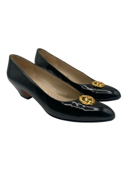 Salvatore Ferragamo Shoe Size 8 Black & Gold Patent Leather Almond Toe Pumps Black & Gold / 8