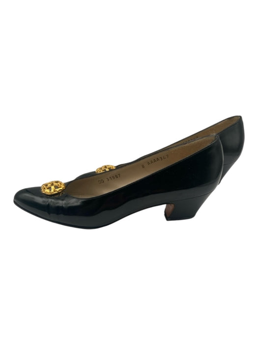 Salvatore Ferragamo Shoe Size 8 Black & Gold Patent Leather Almond Toe Pumps Black & Gold / 8