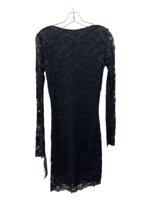 Hale Bob Size S Black Nylon Lace Long Sleeve V Neck Knee length Dress Black / S