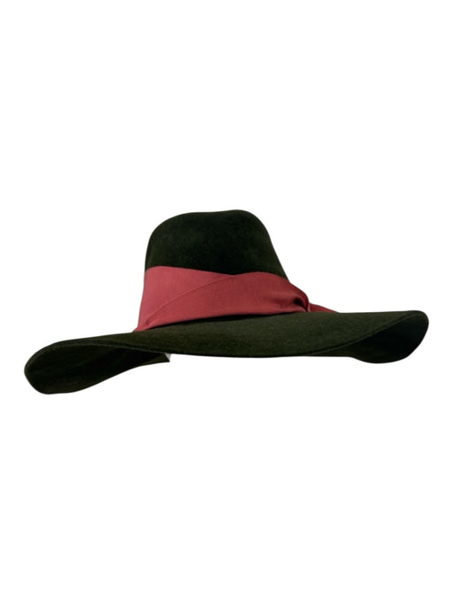 littledoe dark green & red Felted Wool Grosgrain Ribbon Detail wide brim Hat dark green & red / One Size