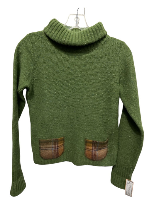 HWR Size M Green & Brown Wool Blend Turtleneck Patch Pockets Sweater Green & Brown / M