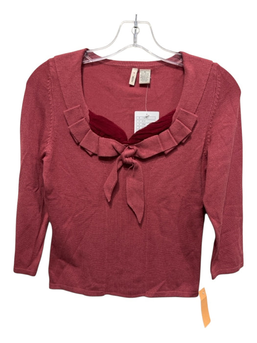 Moth Size M Rose Pink Rayon Blend Bow Pleated Neckline 3/4 Sleeve Sweater Rose Pink / M