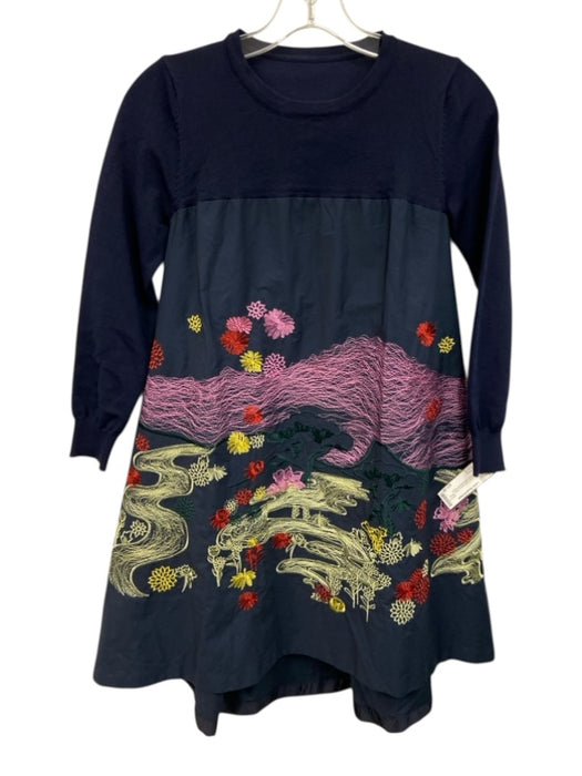 No Brand Size Est S Navy & Multi Long Sleeve Fabric Block Below Knee Dress Navy & Multi / Est S