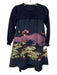No Brand Size Est S Navy & Multi Long Sleeve Fabric Block Below Knee Dress Navy & Multi / Est S