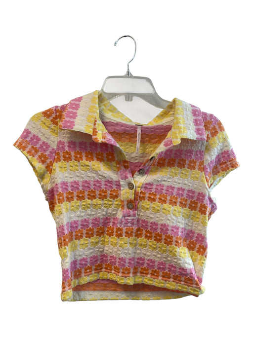 Free People Size Small Yellow, pink & orange Cotton Blend Cropped Flowers Top Yellow, pink & orange / Small