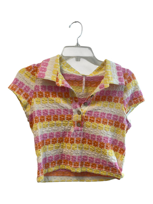 Free People Size Small Yellow, pink & orange Cotton Blend Cropped Flowers Top Yellow, pink & orange / Small