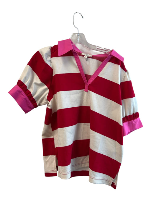 Entro Size Small Red, White & Pink Cotton Blend Wide Stripes Half Sleeve Top Red, White & Pink / Small