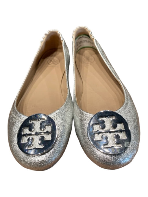 Tory Burch Shoe Size 7 Silver Leather metalic Silver Logo Ballet Shoes Silver / 7