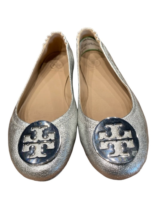 Tory Burch Shoe Size 7 Silver Leather metalic Silver Logo Ballet Shoes Silver / 7