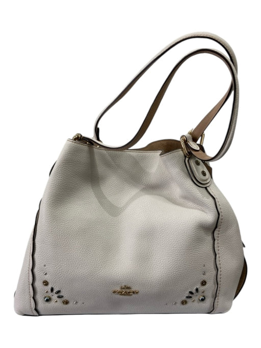 Coach White Leather Mixed Hardware Double Top Handle Scalloped Edging Bag White / L