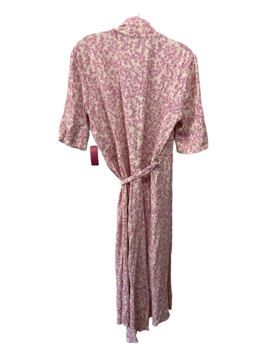 Ganni Size 38 Beige & Pink Viscose Floral Wrap 1/2 sleeve Below knee Dress Beige & Pink / 38