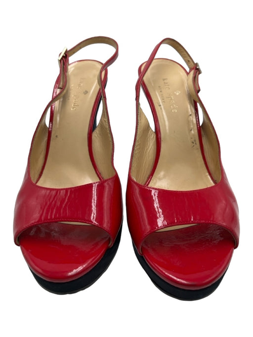 Kate Spade Shoe Size 8 Red & Navy Patent Leather open toe Slingback Wedges Red & Navy / 8