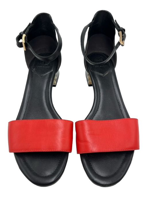 Tory Burch Shoe Size 8 Black & Red Leather open toe Ankle Buckle Sandals Black & Red / 8