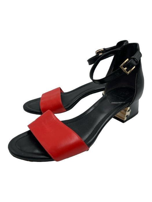 Tory Burch Shoe Size 8 Black & Red Leather open toe Ankle Buckle Sandals Black & Red / 8