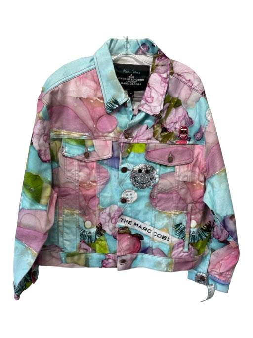 Marc Jacobs Size M Blue & Multi Cotton Denim Abstract Collared Button Up Jacket Blue & Multi / M