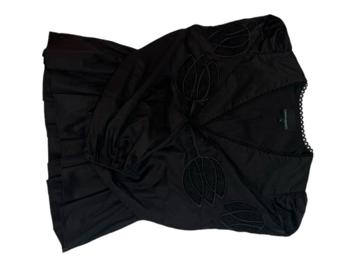 Cynthia Rowley Size 4 Black Cotton V Neck Long Sleeve Floral Sash Top Black / 4