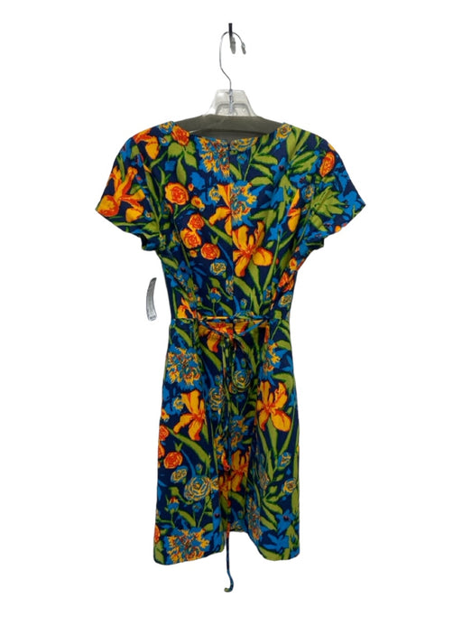 Shoshanna Size 4 Navy Green & Yellow Silk & Cotton Floral Square Neck Dress Navy Green & Yellow / 4