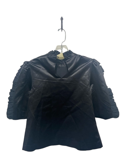 Cynthia Rowley Size S Black Cotton & Silk Ruffle Neck Short Puff Sleeve Top Black / S